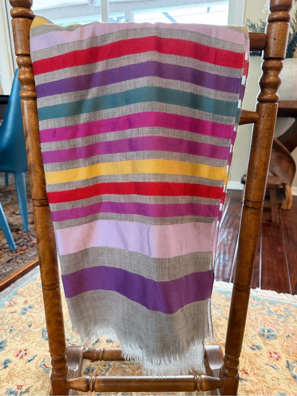 Talbots Multicolor Striped Scarf in Red, Purple, Pink, Yellow, Teal, Gray